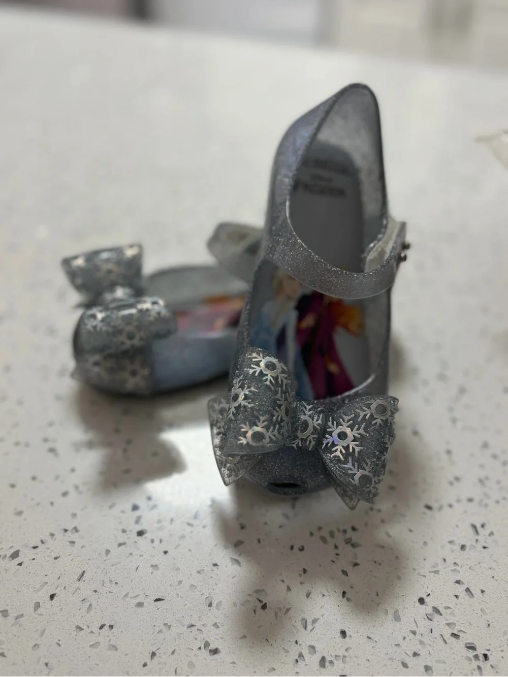 Mini Melissa Silver Glitter Frozen Bow Mary Jane Shoes